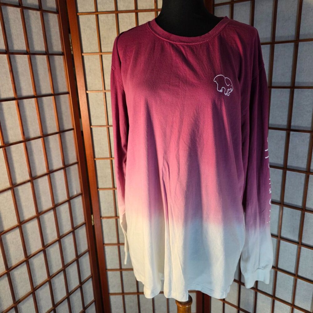 ✨ Ivory Ella Ombre Long Sleeve Shirt Large Purple Pink White Elephant Logo Tee ✨